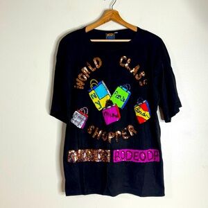 Vtg modi T-shirt world class‎ shopper embellished sequins spell out Paris London